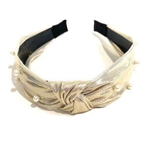 Headband Silver Pearls Shimmer Top Knot 1”
